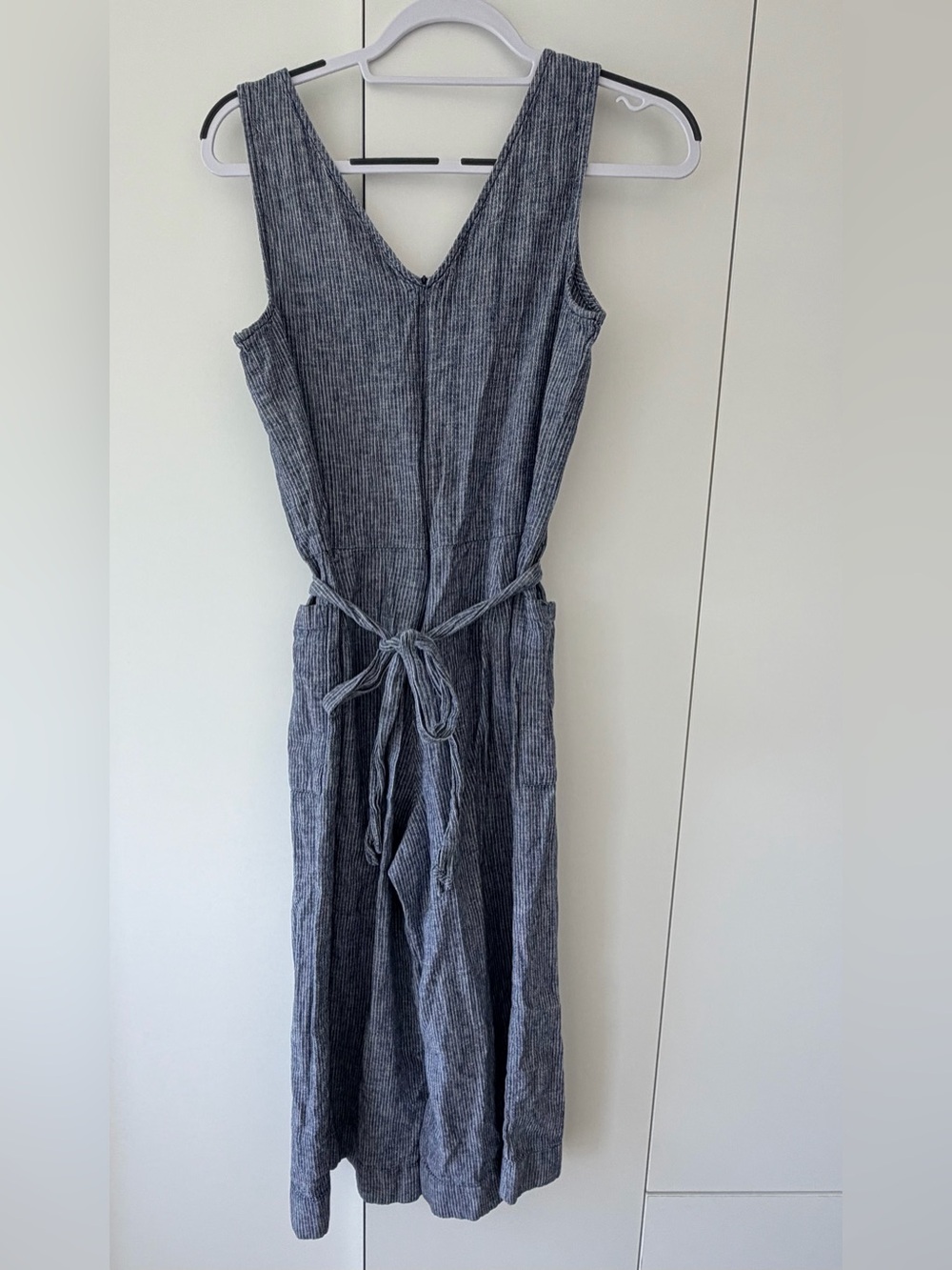 Striped Linen Jumpsuit in Heathered Blue - Picture 6 of 6